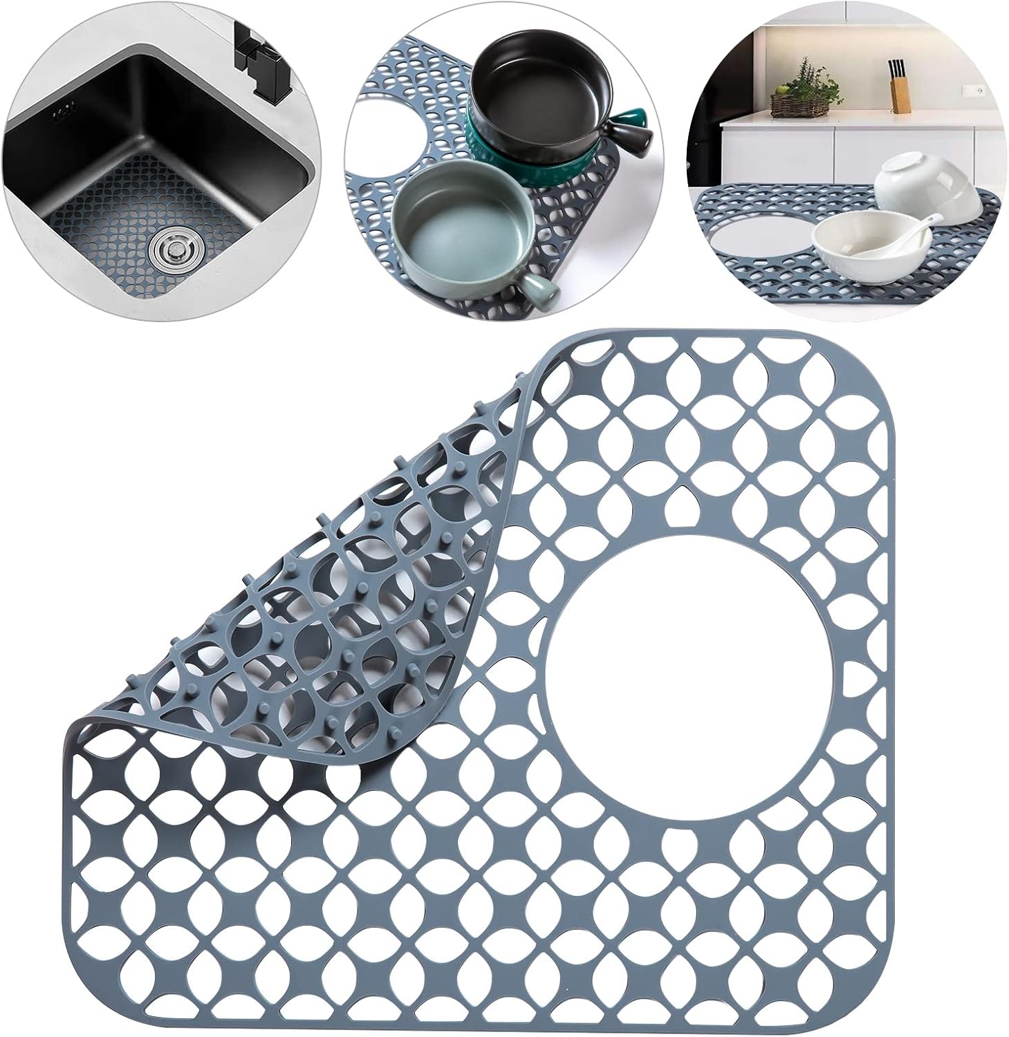 Silicone Sink Mat, Grid Kitchen Sink Mat 1Pcs Grey,Folding