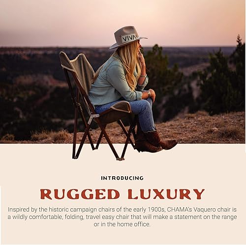 Miniatura 2 de CHAMA Vaquero Silla y bolsa de viaje  Pizarra y hueso, hermosa silla plegable portátil de madera y lona para exteriores, ideal para camping, patios,