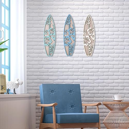 Miniatura 6 de RattanView 3 piezas de decoración de tabla de surf para dormitorio, decoración de pared de playa de madera, tabla de surf de verano, letrero