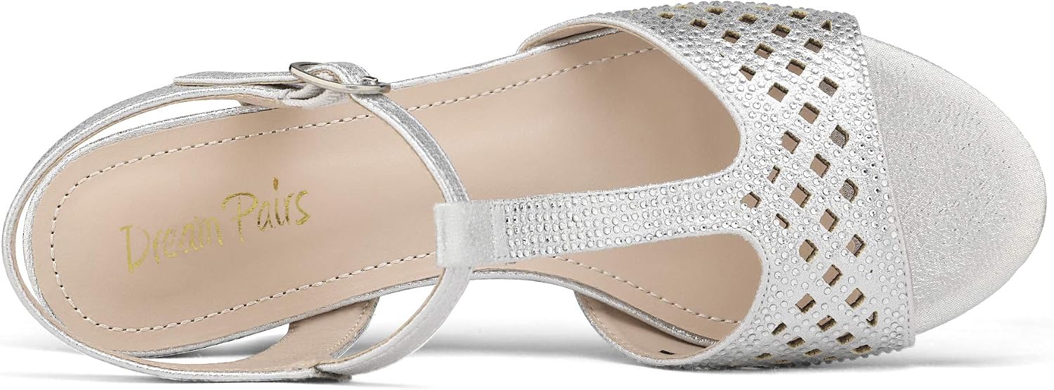 DREAM PAIRS Women’s Chunky Low Block Heels Open Toe Sparkly Wedding Dress Sandals