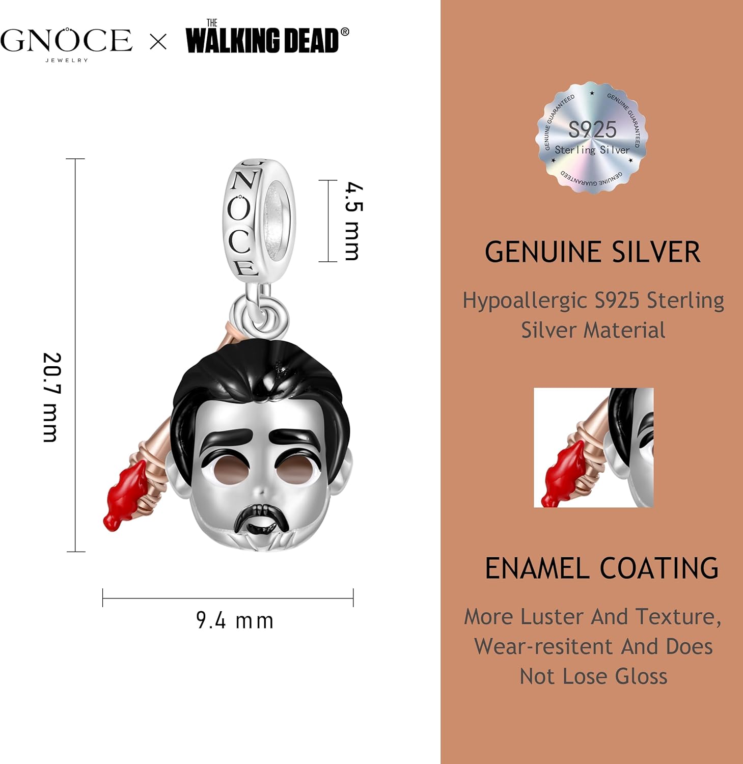 GNOCE Walking Dead Negan Smith Pendant Dangle Charm for Women, S925 Sterling Silver Dangle Charms for Women Wife, Valentine‘s Day, Halloween Jewelry - Image 6