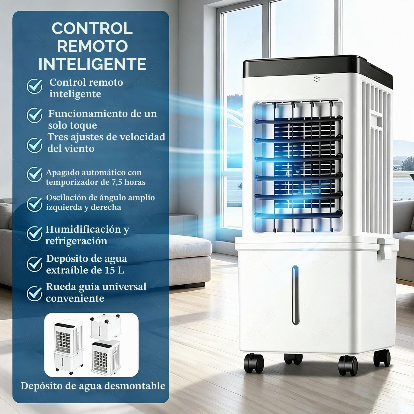 Aires Acondicionados MóViles con tanque agua extraíble 15 litros,unidad acondicionado ventilador 3 velocidades,control remoto,hogar Aire acondicionado,oficina ventiladores refrigeración A/C