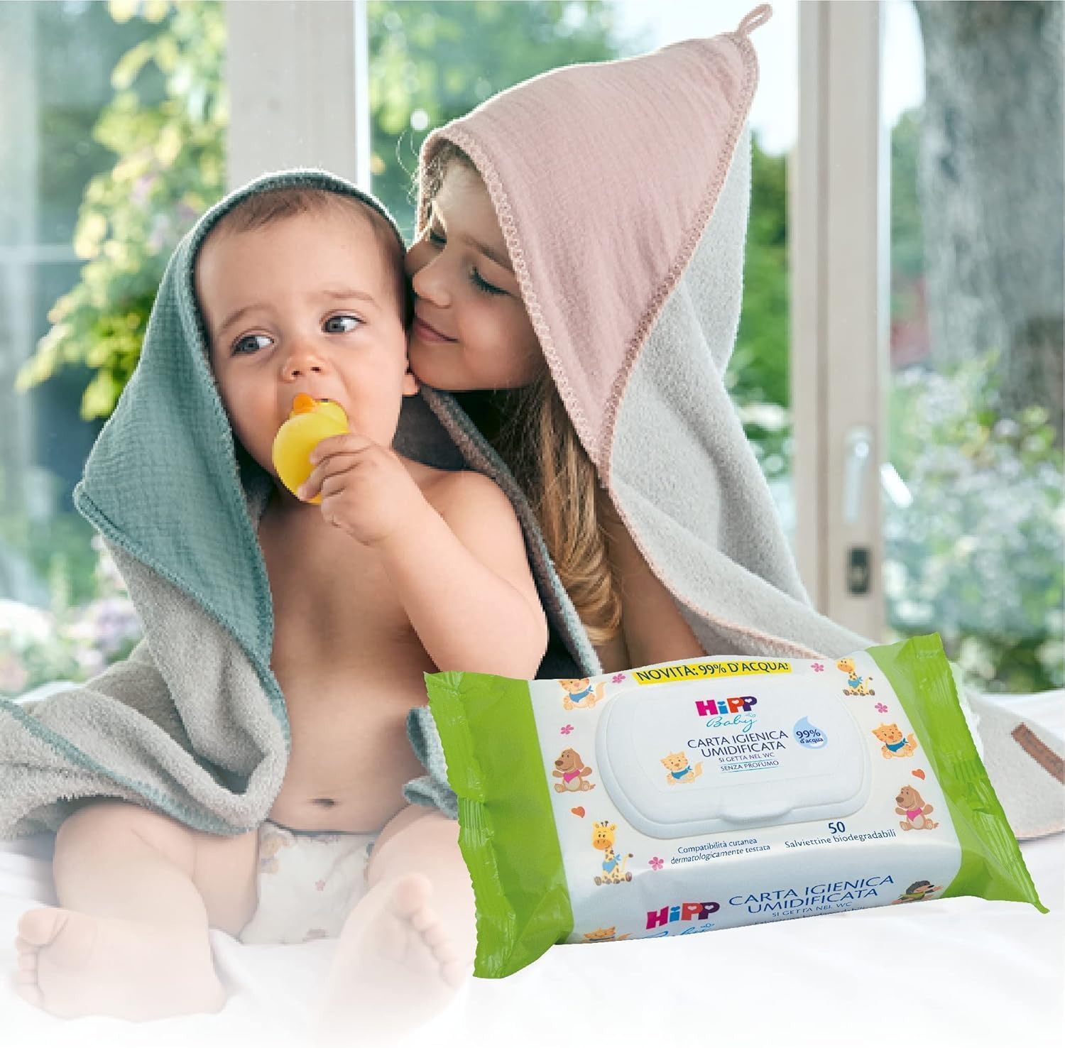 HiPP - Baby - Carta Igienica Umidificata per Neonati, Pelli Normali e Sensibili, 6 Confezioni da 50 Salviettine