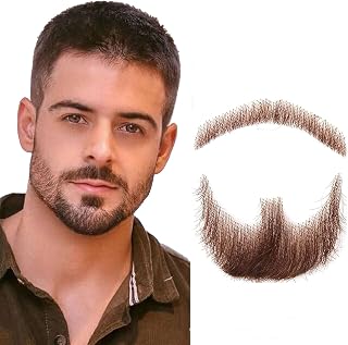 Fake Beard Human Hair Full Hand Tied Realistic Beard Lace Invisible Fake Goatee Mustache for Halloween Cosplay Makeup Party