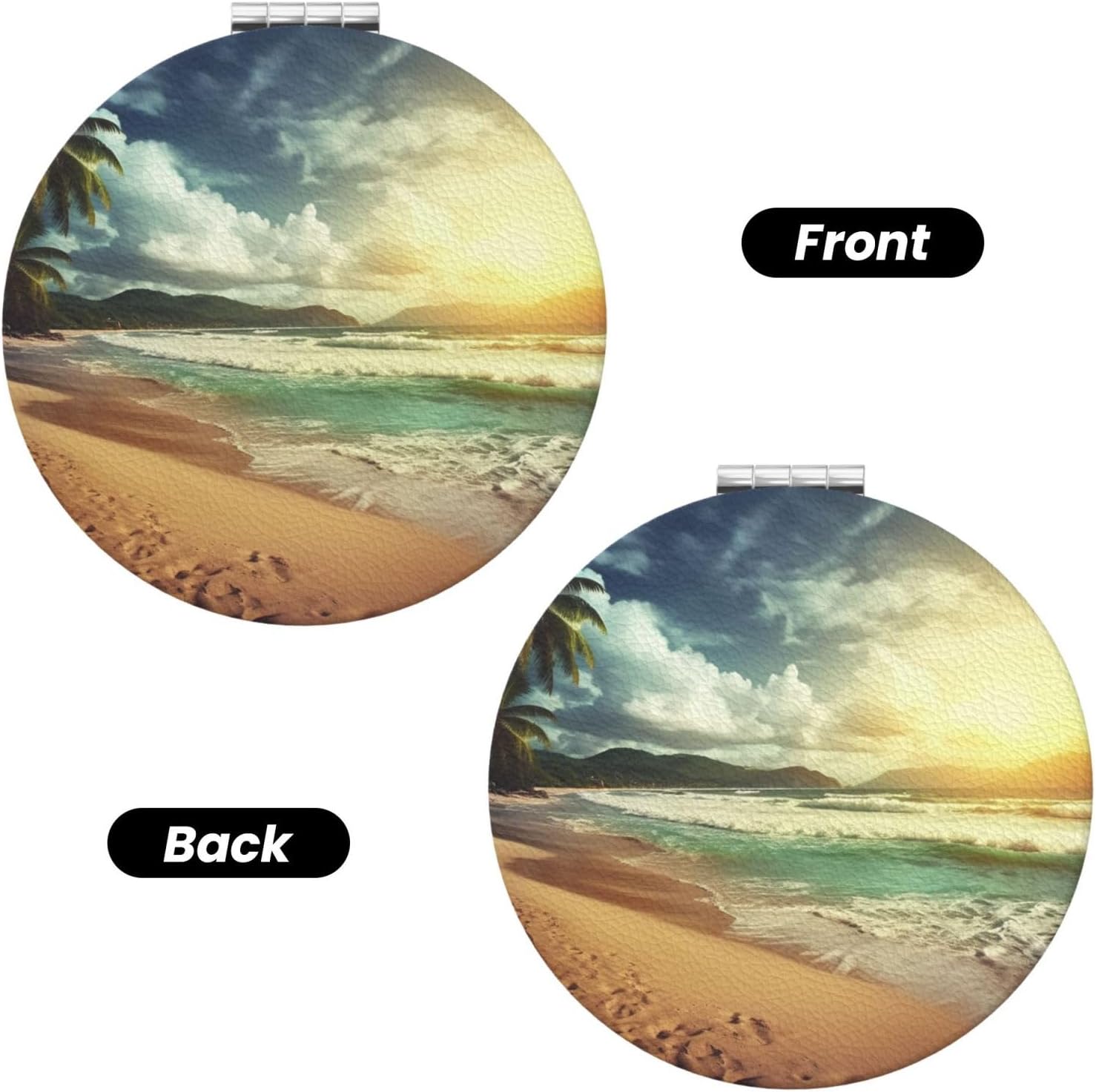 Sunset on The Beach Compact Mirror for Purse, Double-Sided 2X/1X Magnifying Mirror for Women Men, Travel Makeup Mirror for Handbag, Handheld Vanity Mirror for Gift image 2