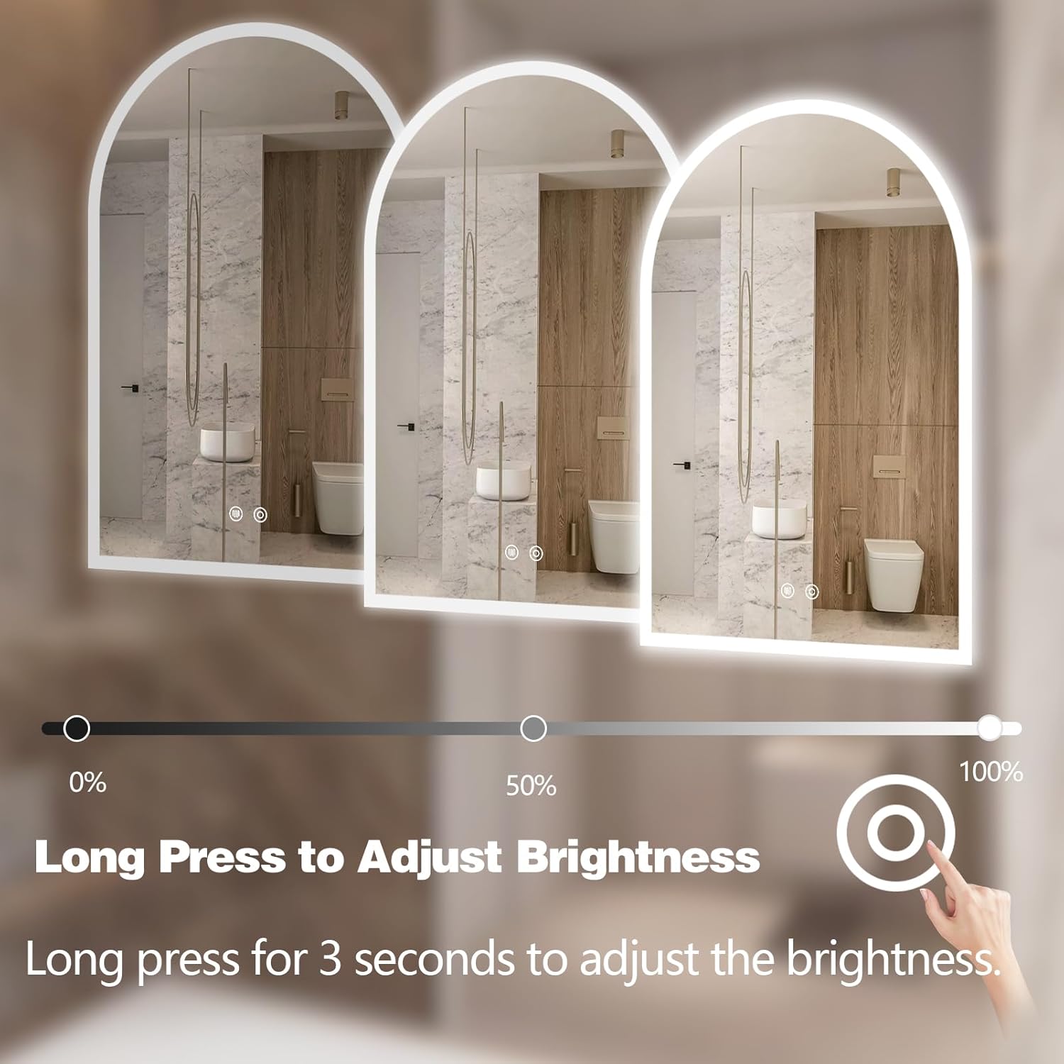 Niccy Arched LED Bathroom Mirror, 32"x20" Arch Frameless Frontlit & Backlit Mirrors for Wall, Arched Lighted Vanity Mirrors with Memory Function for Bathroom Bedroom, Defogger 3 Color, Explosion-Proof