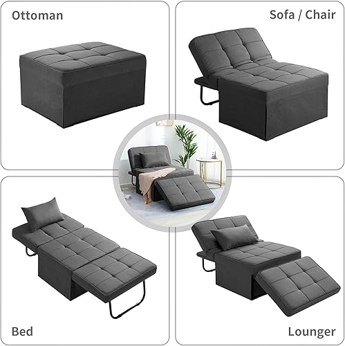 Miniatura 5 de BIGSYY Sofá Cama, 4 en 1 Otomana Plegable Multifunción de Lino Transpirable Cama Sofá con Respaldo Ajustable Silla Convertible Moderna para Sala de