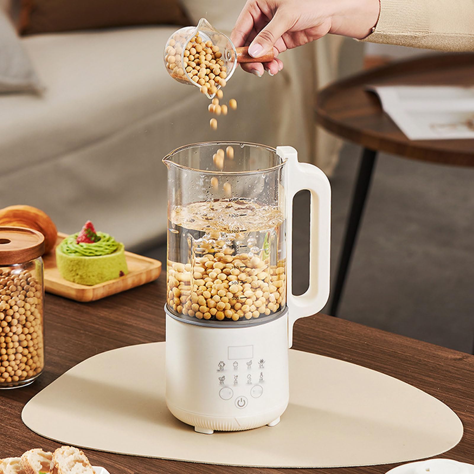 Pongnas Automatyczny Ekspres do Mleka Sojowego o Mocy 120 W i Pojemności 1500 Ml – 8-calowy Blender do Mleka Orzechowego Sojowego z Płatków Owsianych Migdałowych, Funkcja Automatycznego Utrzymywania