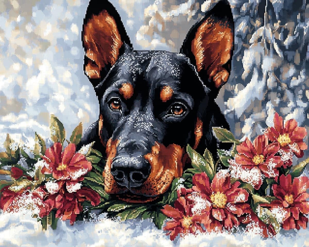 AxiangziK Cross Stitch Kits for Adults Beginners,Doberman Pinschers in the Snow 16x20 Inch Stamped Embroidery 11CT Needlepoint Kits Fun DIY Crafts Home Decor & Craft Gifts