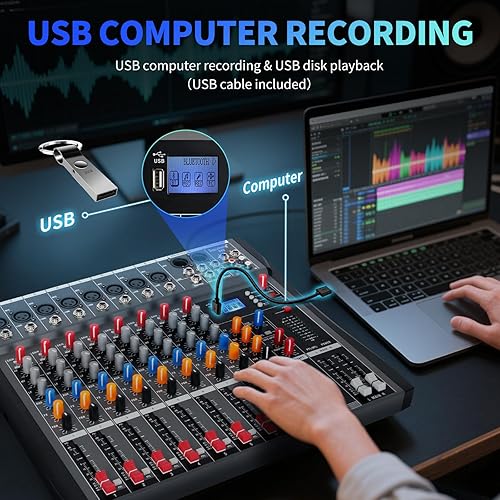 Miniatura 2 de Depusheng DX8 - Consola de tablero de sonido profesional de 8 canales, interfaz de sistema de escritorio digital USB MP3 entrada 48 V Phantom Power