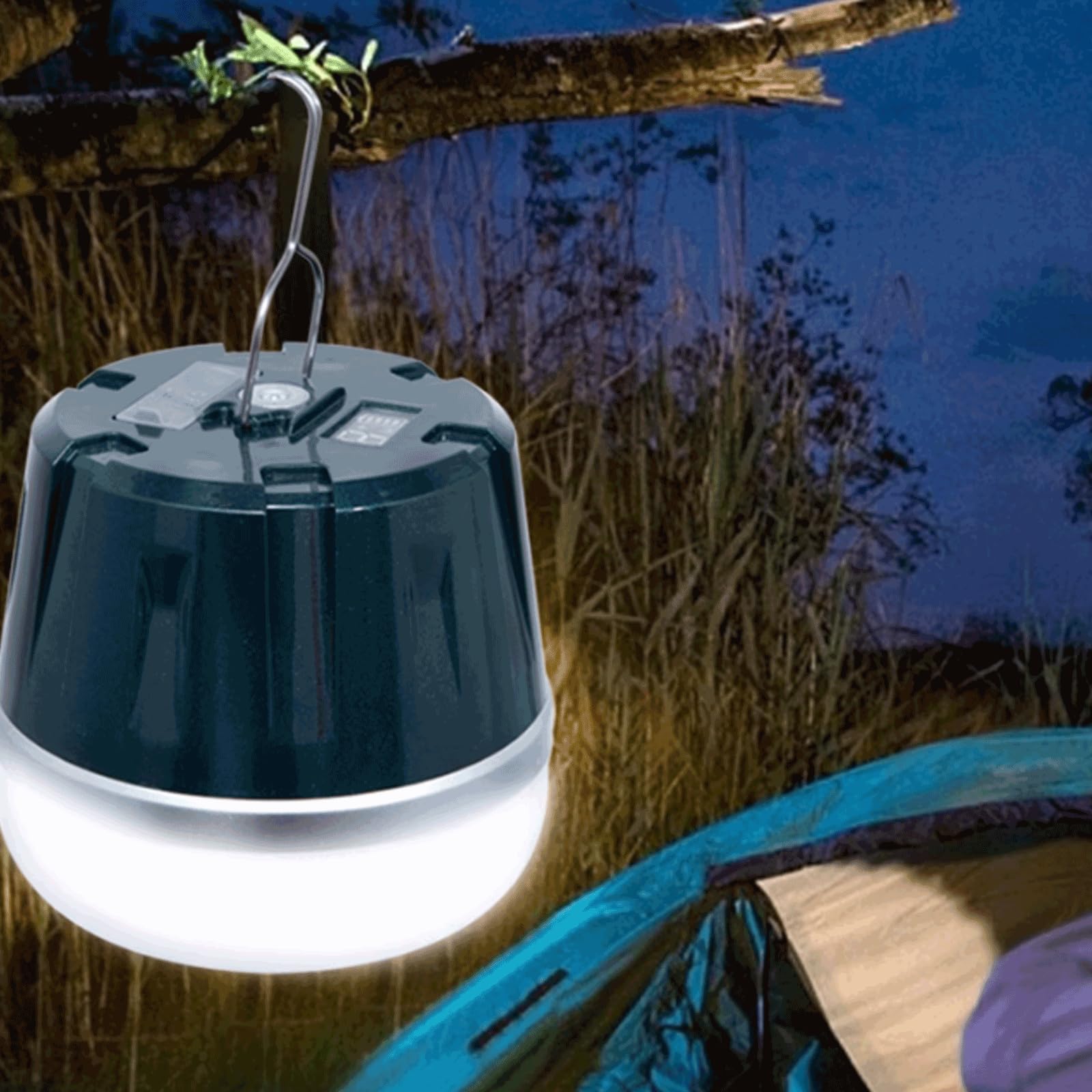 Lampa rechargeable camping Ładowalna latarnia kempingowa typu C z haczykiem magnetycznym i wyświetlaczem mocy w kolorze ciemnoniebieskim(M-dark Blue)