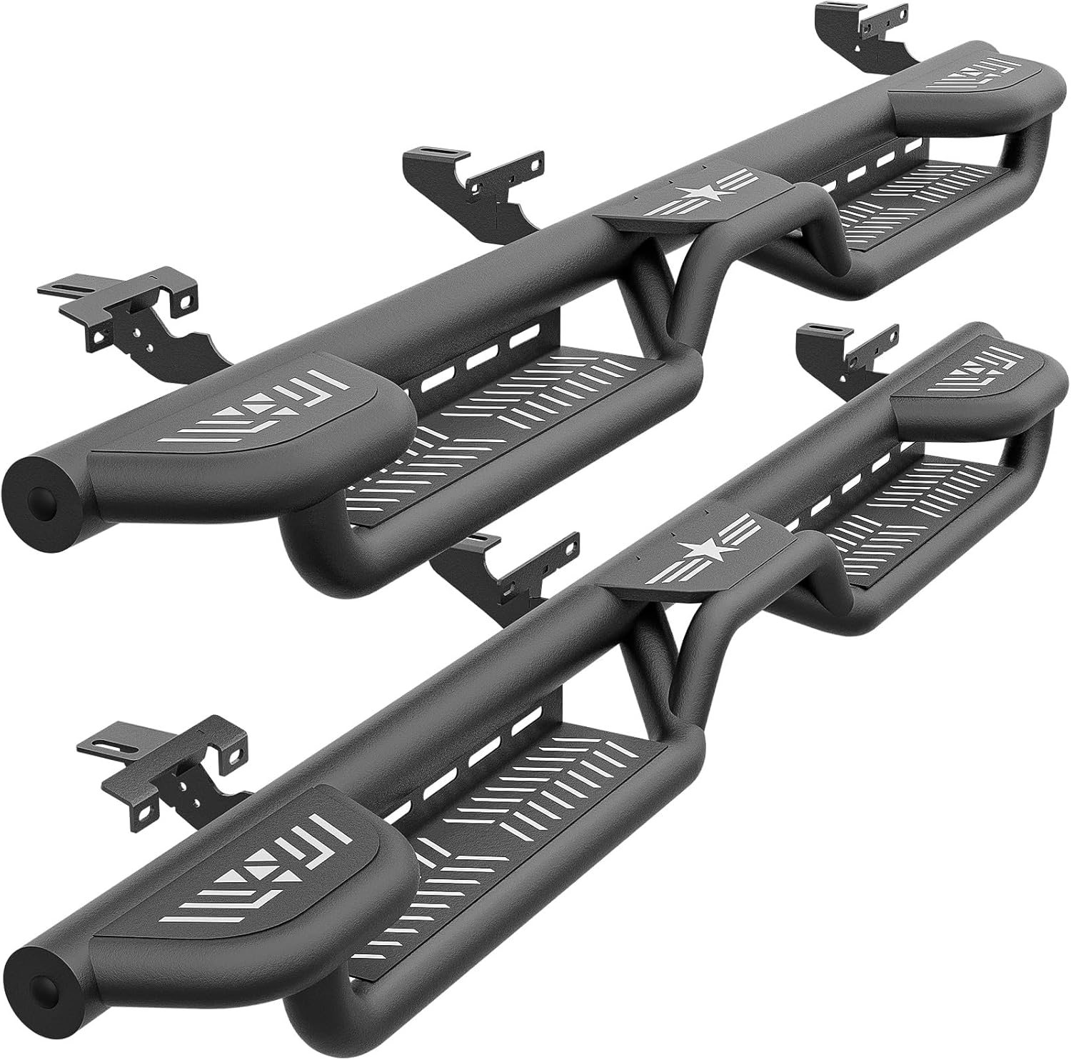 Three Raised Steps Running Boards (Wheel to Wheel Side Steps) Compatible with 2020 2021 2022 2023 2024 2025 2026 Jeep Gladiator JT 4 Door, Bed Access Nerf Bars, Bolt-on Rock Sliders Rail