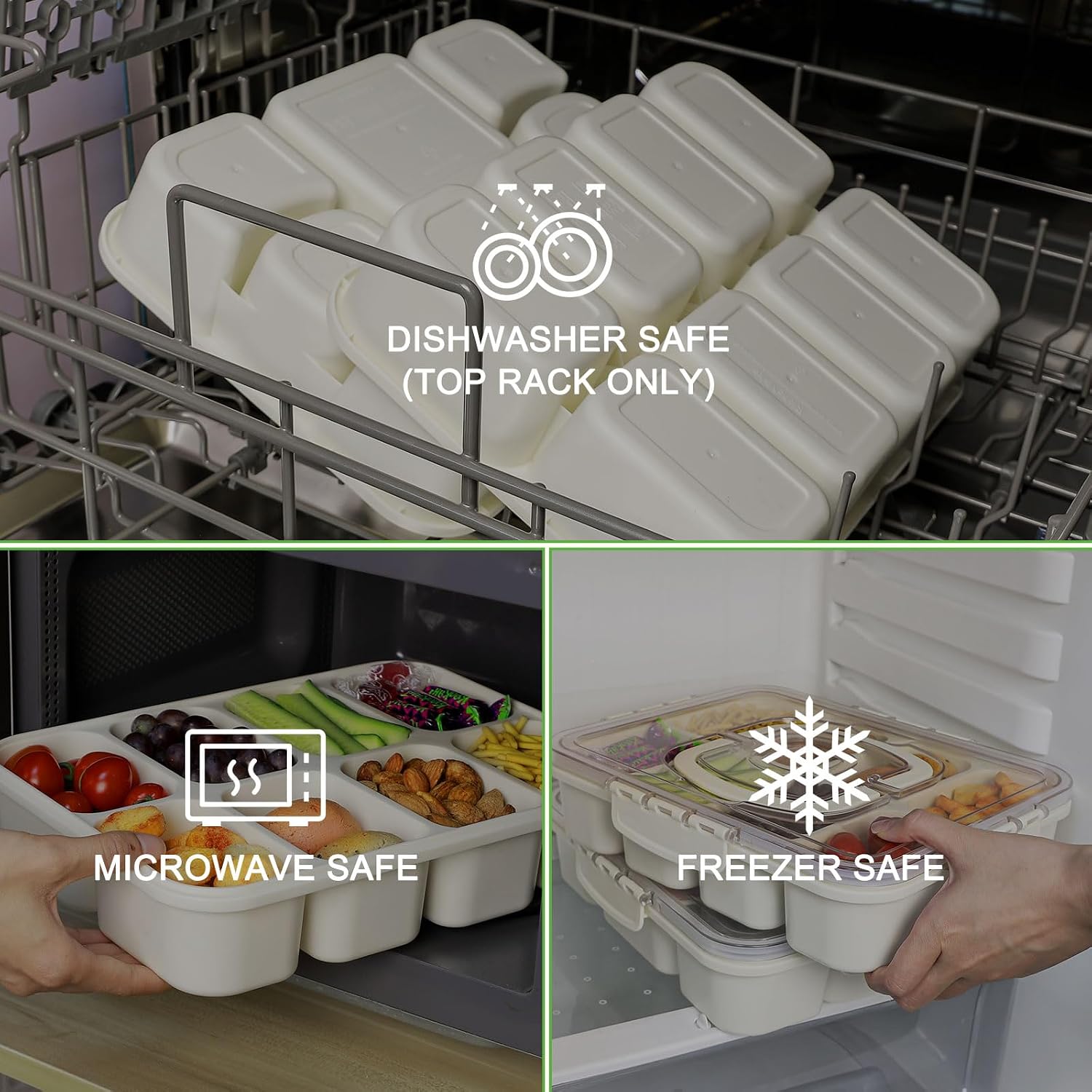 Caperci 2 Pack Snackle Box Container - Large Heavy Duty 8 Compartments Divided Serving Tray with Lid & Handle, Portable Snack Box Tray for Travel Picnic, Dishwasher Safe, BPA-Free (Set of 2)