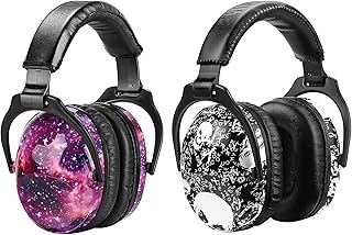 ZOHAN Kids Ear Protection 2 Pack, Hearing Protection Safety Ear Muffs for Children Have Sensory Issues, Adjustable Noise Reduction Earmuffs for Concerts, Fireworks, Air Shows(Nebula&SKULL)