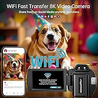 Vista 4 de 8K Video Camera Camcorder 88MP UHD WiFi Vlogging Cameras for YouTube 18X Digital Zoom IR Night Vision 3.0''Touch Screen Camera with 32GB Card