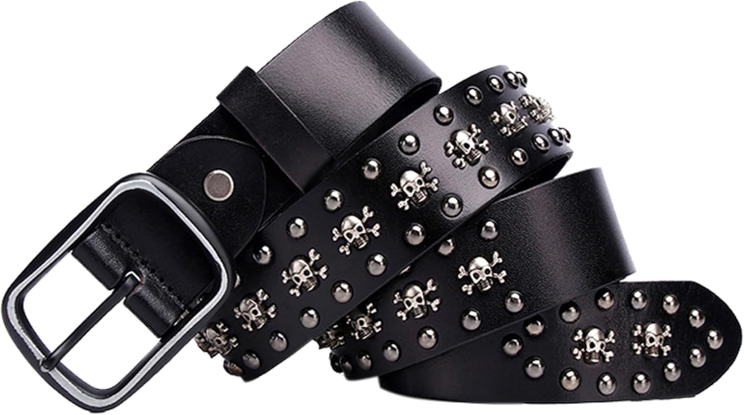 Men's Skull Rivet Belts Genuine Leather Pin Buckle Waist Strap Punk Rock Cowboy Cowgirl Belt Women's Studded Belt