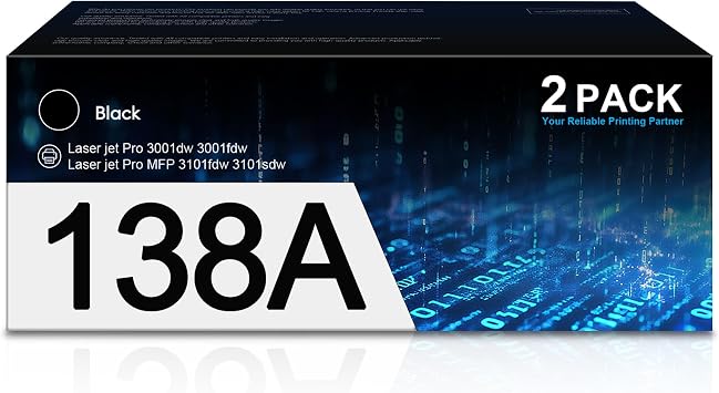 138A Black Toner Cartridges Replacement for HP MFP 3101fdw | W1380A Toner Cartridge Replacement for HP 138A 138X Works with Laser Jet Pro 3001dw 3001fdw Pro MFP 3101fdw 3101sdw 2-Pack