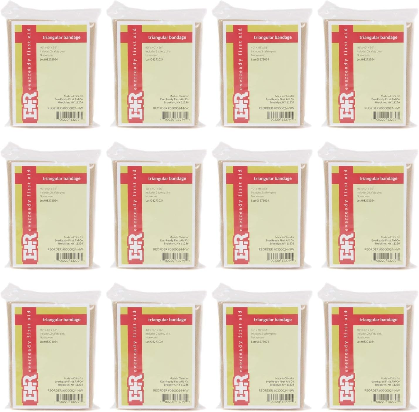 Ever Ready First Aid Triangular Bandage, 40" x 40" x 56", 12-Piece-Non-Woven-Cotton-Triangular-Bandages
