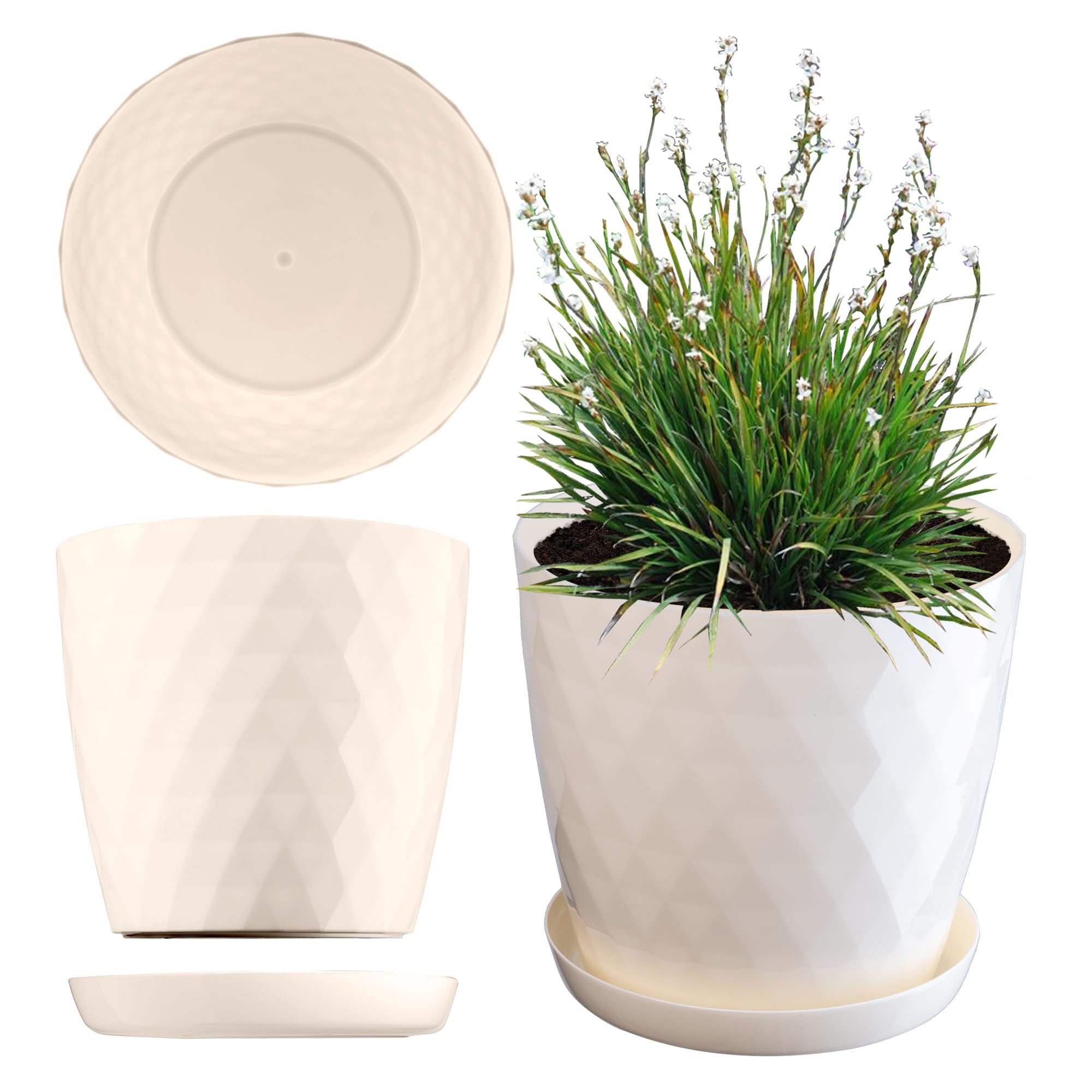 KADAX Maceta para Flores, Maceta con Base, Maceta de plástico para Interior, Macetero Redondo, Maceta Decorativa, Maceta Moderna Interior, 12 cm, Morado — view 14