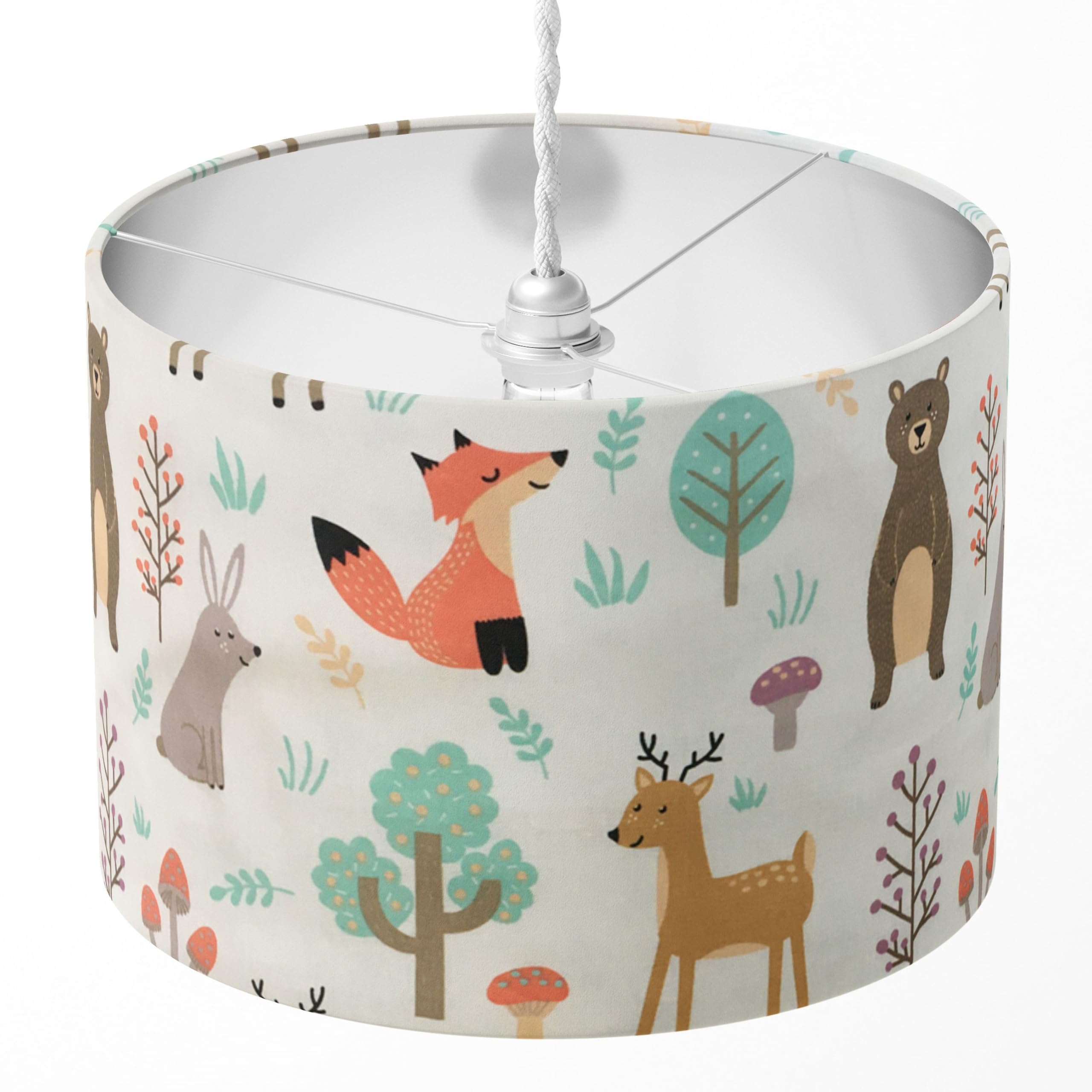 Woodland Lampshade, Animal Print Lamp Shade, Fox Light Shade, Nursery Kids Room Rabbit Bear Hedgehog Owl Deer Children Baby Jungle Forest Table Ceiling Floor Pendant Bedroom Lampshade Birthday Gift