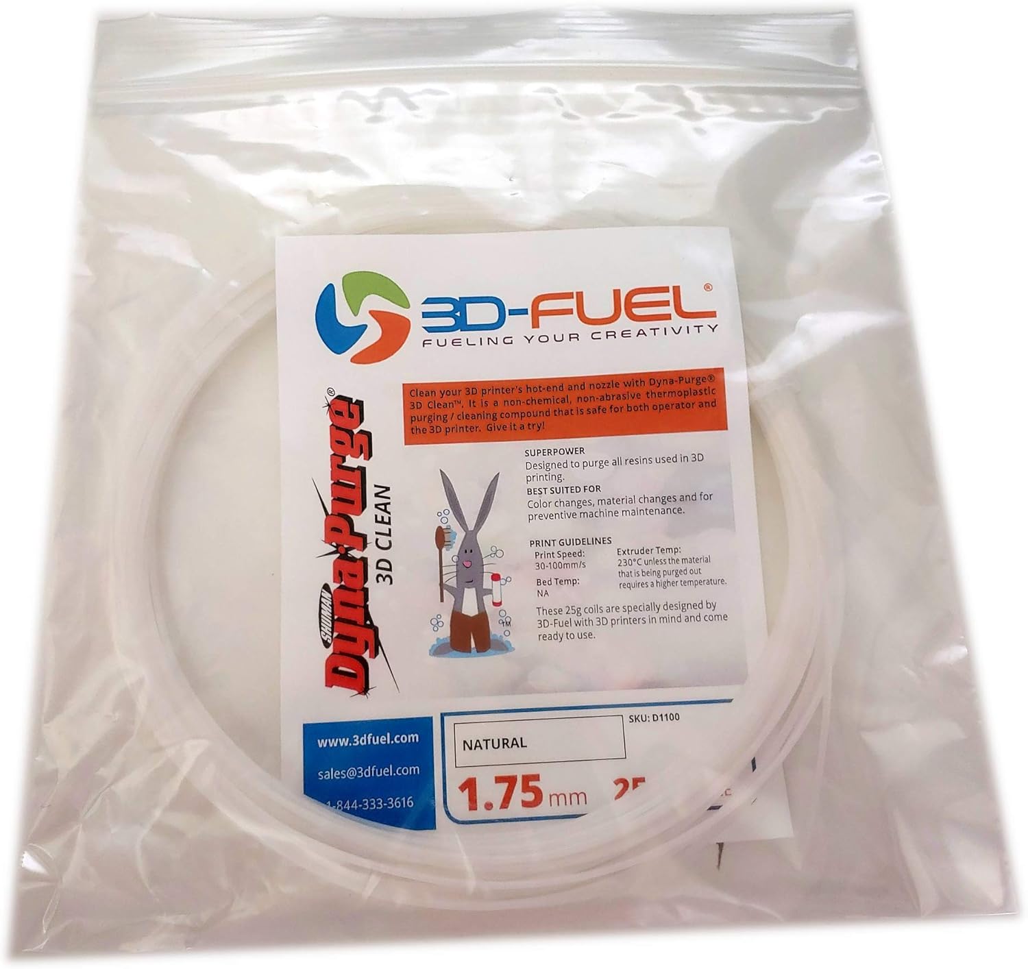 3D-Fuel 3D-Clean Purging Material for 3D Printers 25g Coil 1.75m