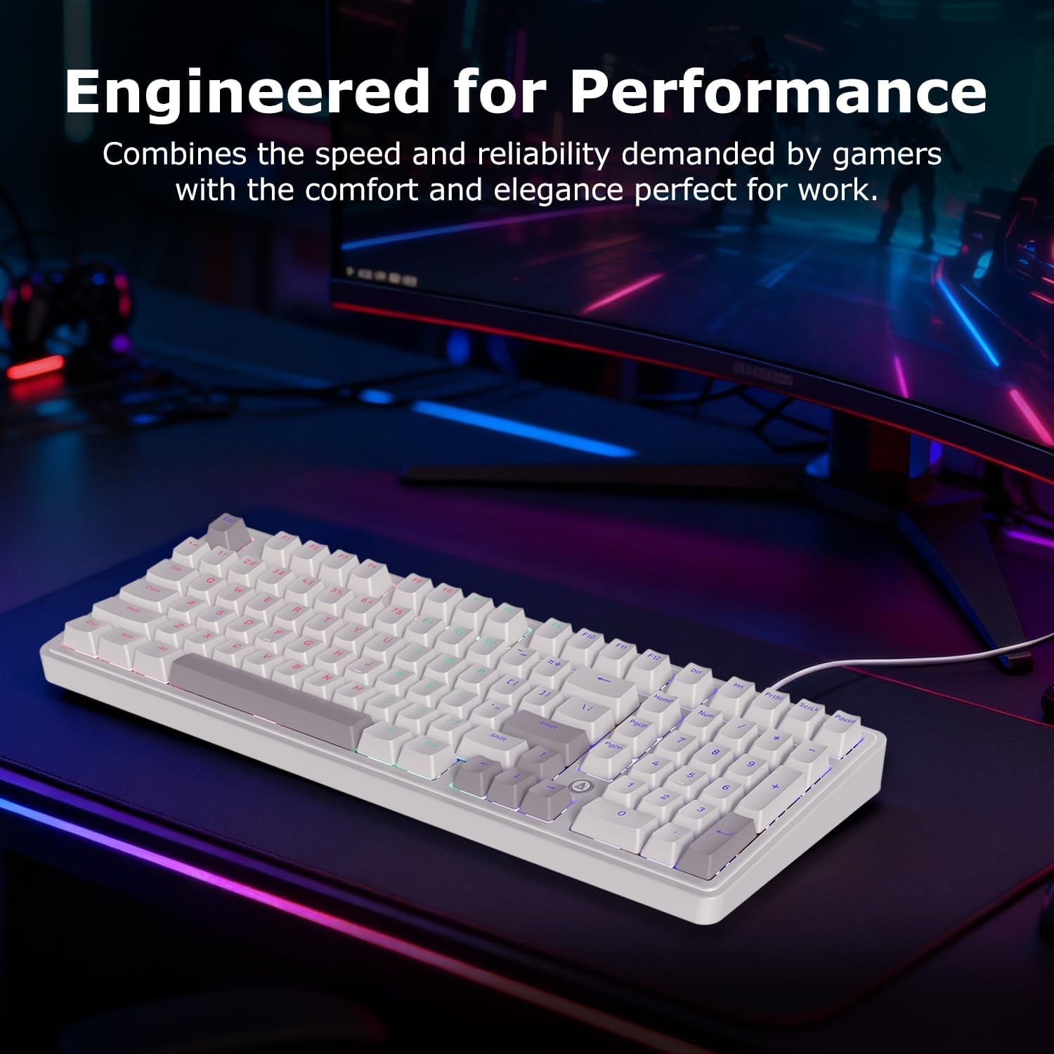 FIRSTBLOOD ONLY GAME. AK980 Retro Mechanical Keyboard - 101-Key Hot-Swappable Gasket Mount Wired Keyboard with Pre-Lubed Red Switches, Anti-Ghosting, for Office & Quiet Typing (Grey-White)