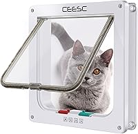 CEESC Large Cat Flap Door with 4-Way Magnetic Lock - Weatherproof Pet Door for Cats up to 17lbs, Easy Install (7.08x7.48 Inner, White)
