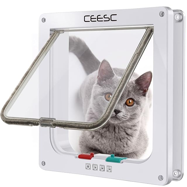 CEESC Puerta magnética para Mascotas con Puerta abatible y Cerradura de 4 vías para Gatos
