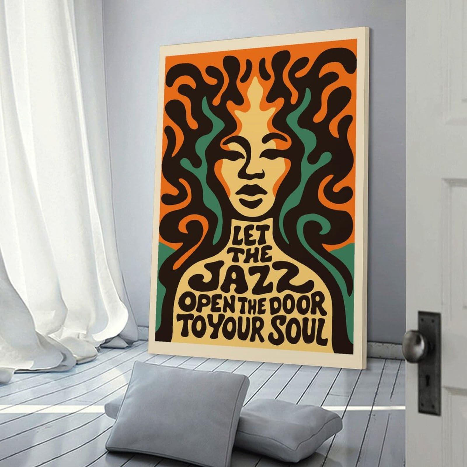 Junmoney Frame-Style-1 Let The Jazz Open The Door Decorative Wall Artwork, 24X36inch(60X90cm), For Work Areas, Reading Rooms Or Studios, Wall Art That Adds Style To Work Areas