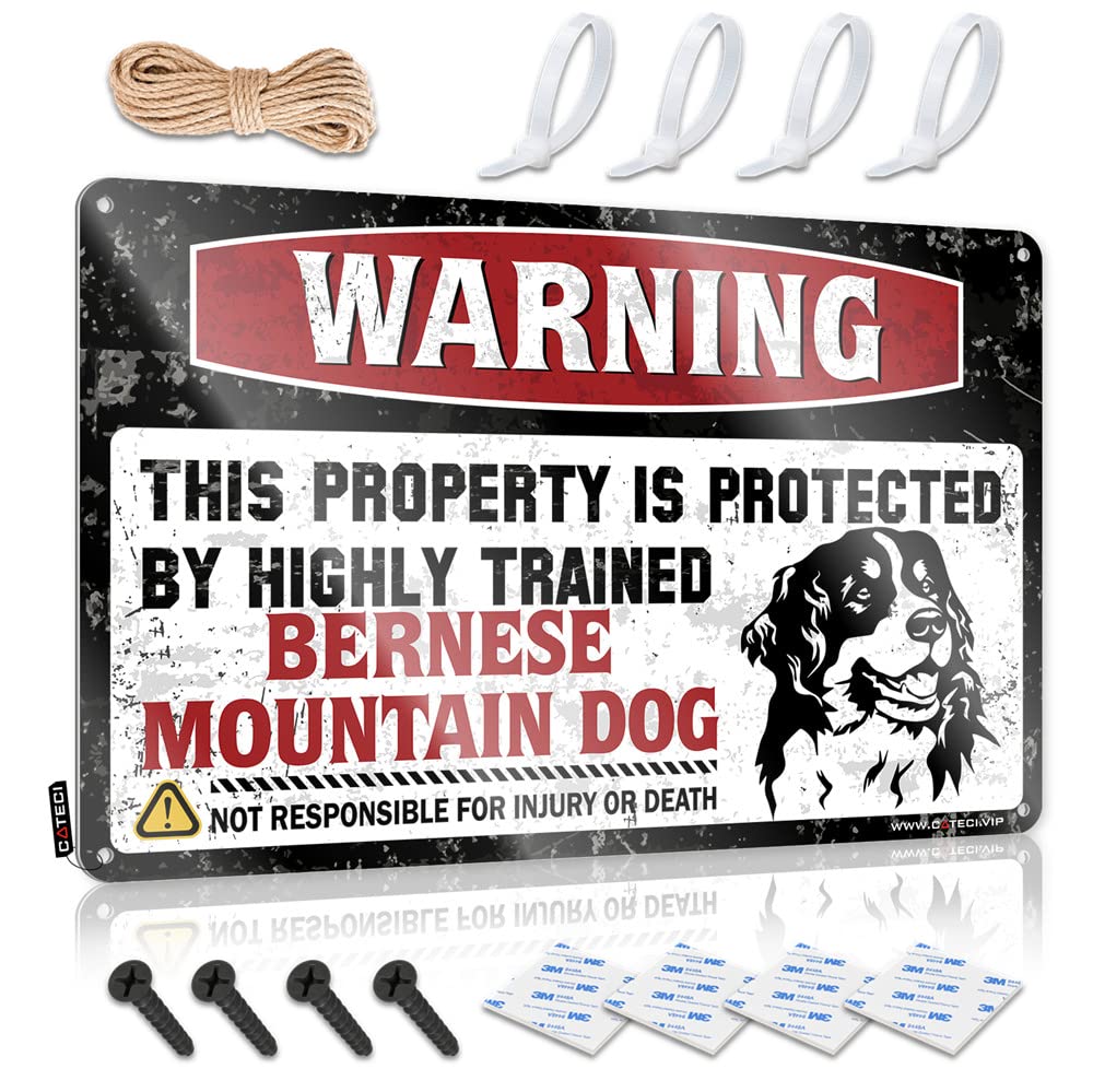 Pravoxi Men's One Color Metal Tin Sign Wall Decor Warning This Property Is Protected By A Highly Trained Bernese Mountain Dog Sign Signs For Garage Funny Sogns