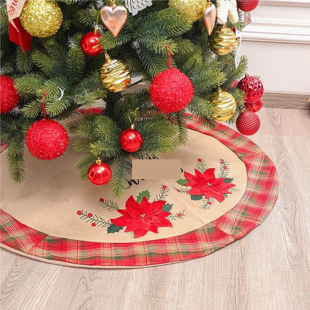 Tree Skirt Christmas Christmas Tree Skirt Burlap Red Flowers Christmas Decoration Tree Skirt Christmas Tree Decoration Apron Christmas Skirt Tree