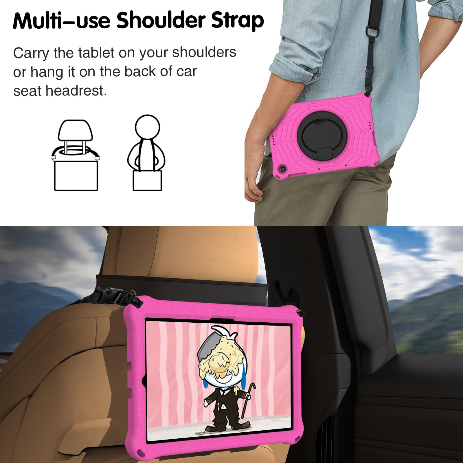 Housse de protection pour tablette Coque antichoc adaptée aux enfants compatible avec Samsung Galaxy Tab A7 10,4 pouces (2020) SM-T500/T505, support de poignée pivotant léger + bandoulière étui de pro