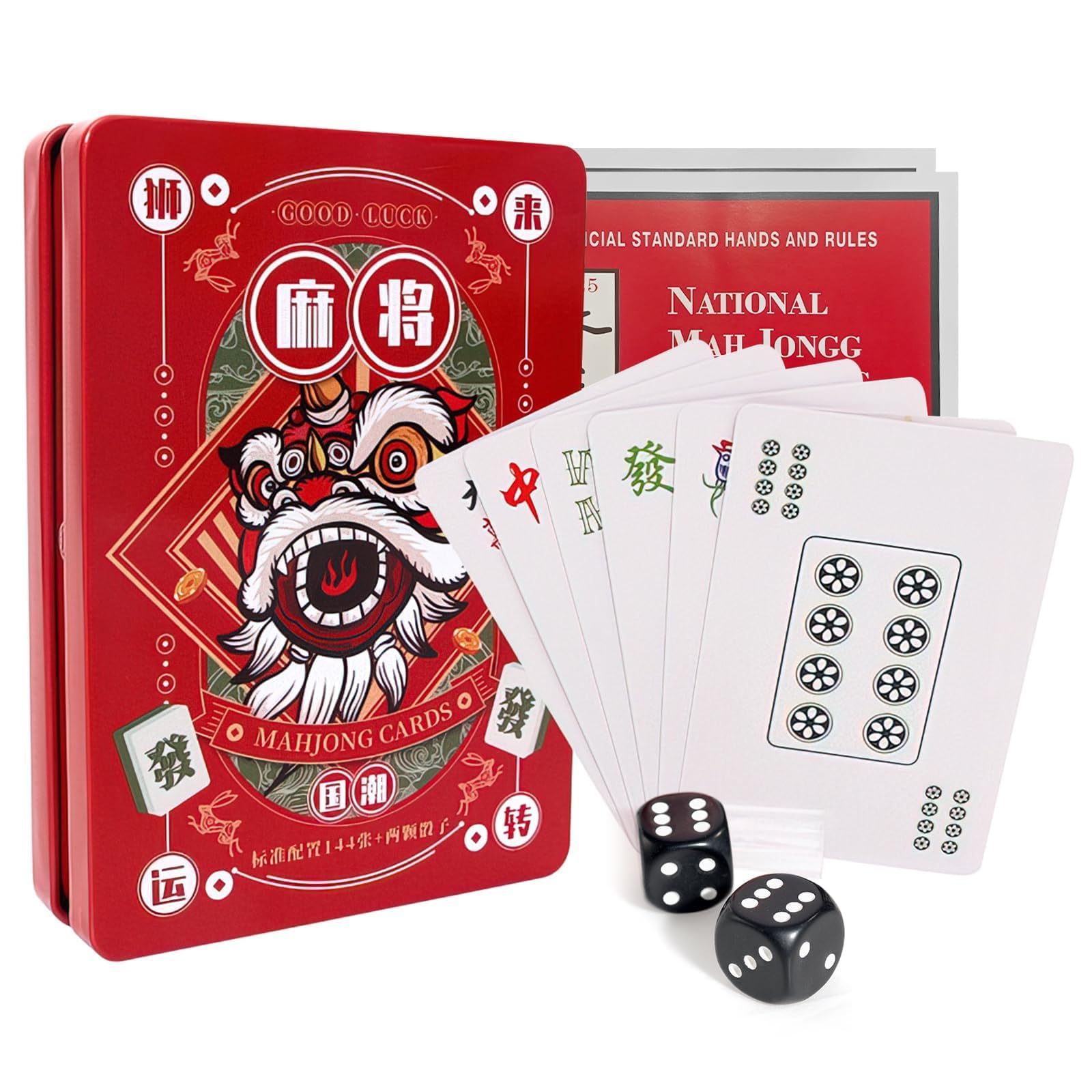 Mahjong Game Set, Portable Playing Cards with 144 Tiles and 2 Dice, Mahjong Tiles Game Set, Ideal for Family Gatherings, Travel Entertainment, Party Games, Cultural Gift Giving,57*87mm Cards