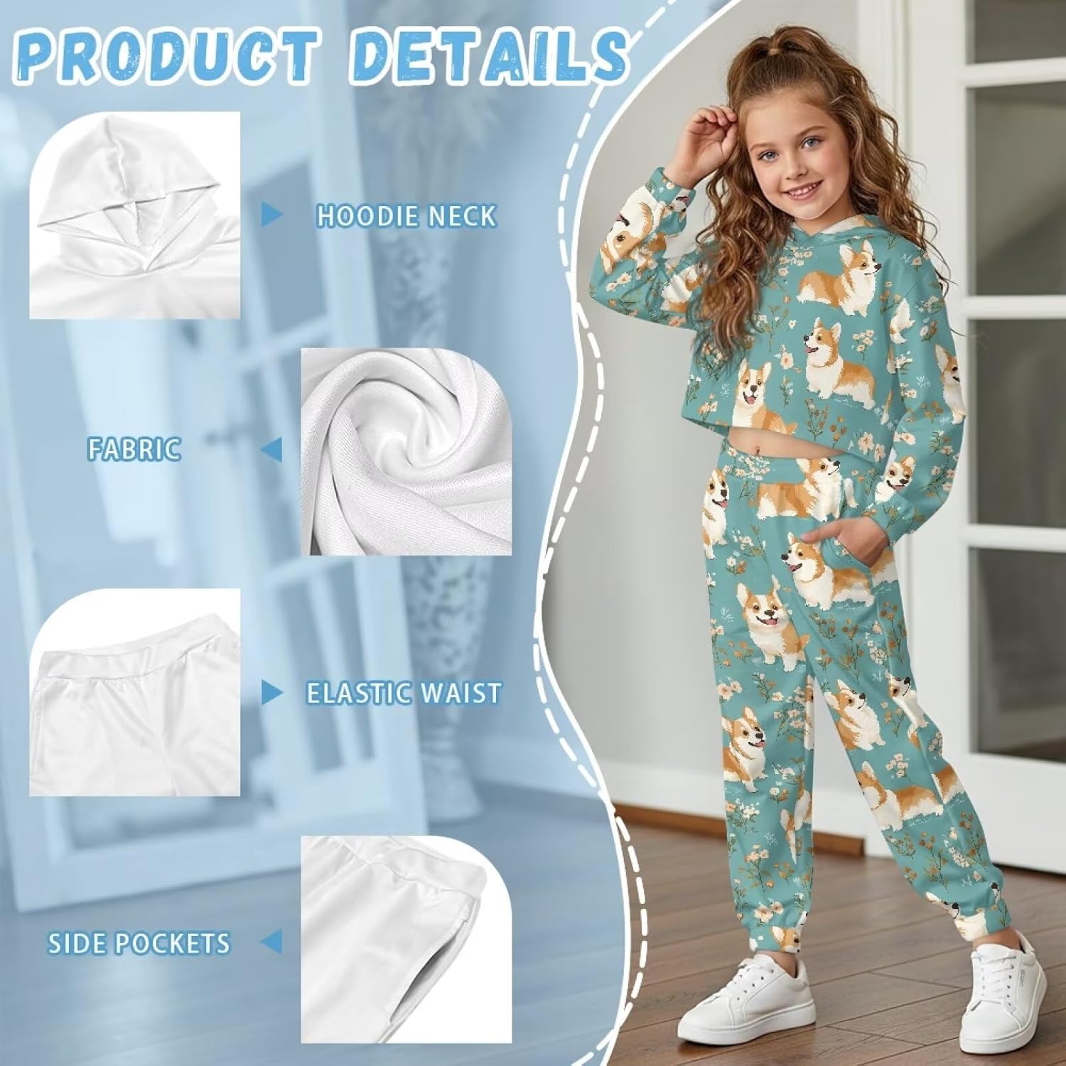 Xpyiqun Tracksuits Size 4-13Y 2PCS Hoodies and Sweatpants Girls Fall Outfits Set Kids Crop Hooded Sweatshirt