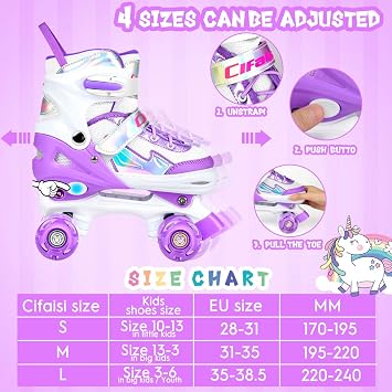 Black Pink Roller Skates for Girls & Boys Kids, Ages 4-13 - 4 Sizes, Light-Up Wheels & Shining Upper Design