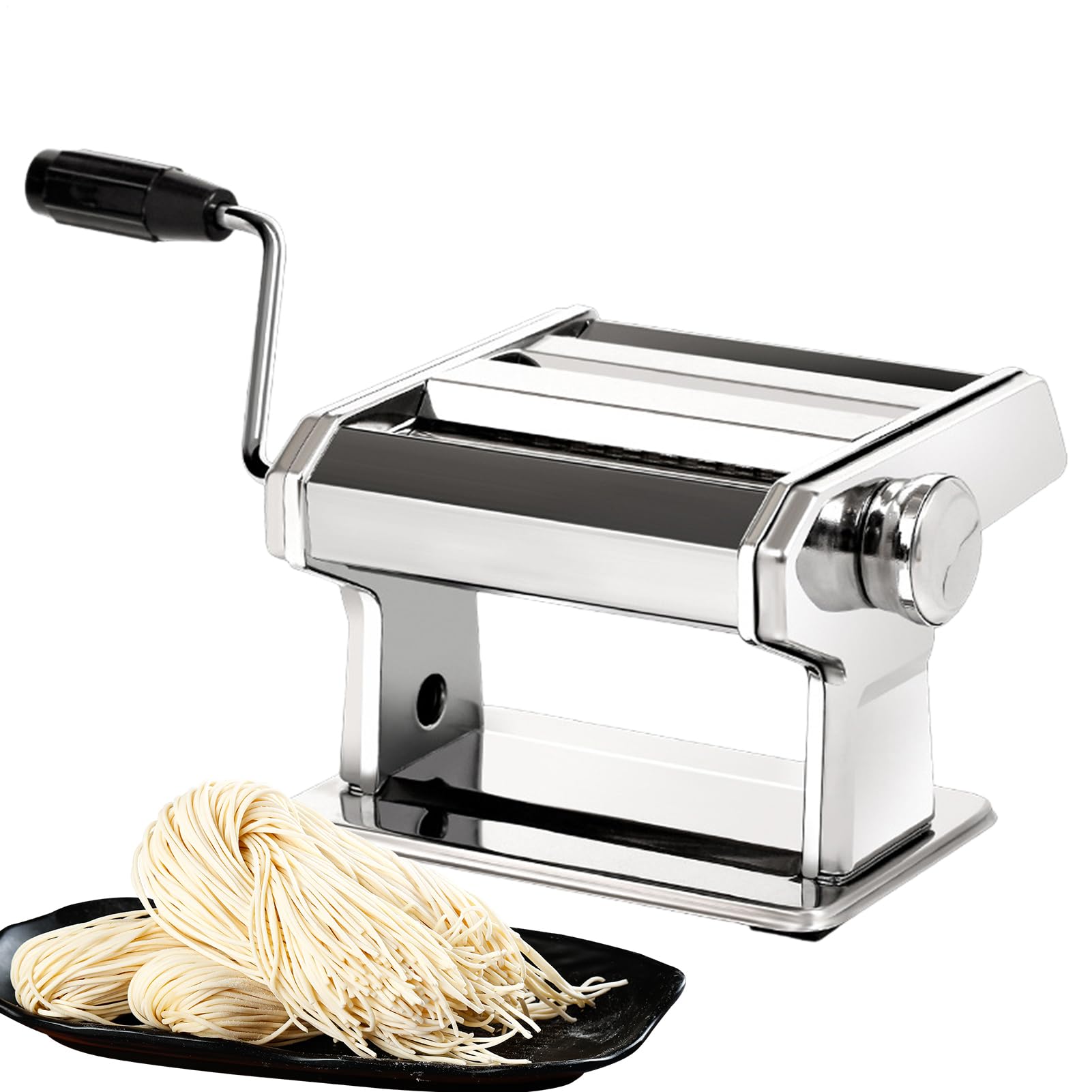 Máquina para hacer pasta - Acero inoxidable 18X18X13Cm 2,9kg | Prensa manual para extrusora de pasta para fideos | 9 Rodillo para espesor ajustable | Cocina doméstica Cocina Plata