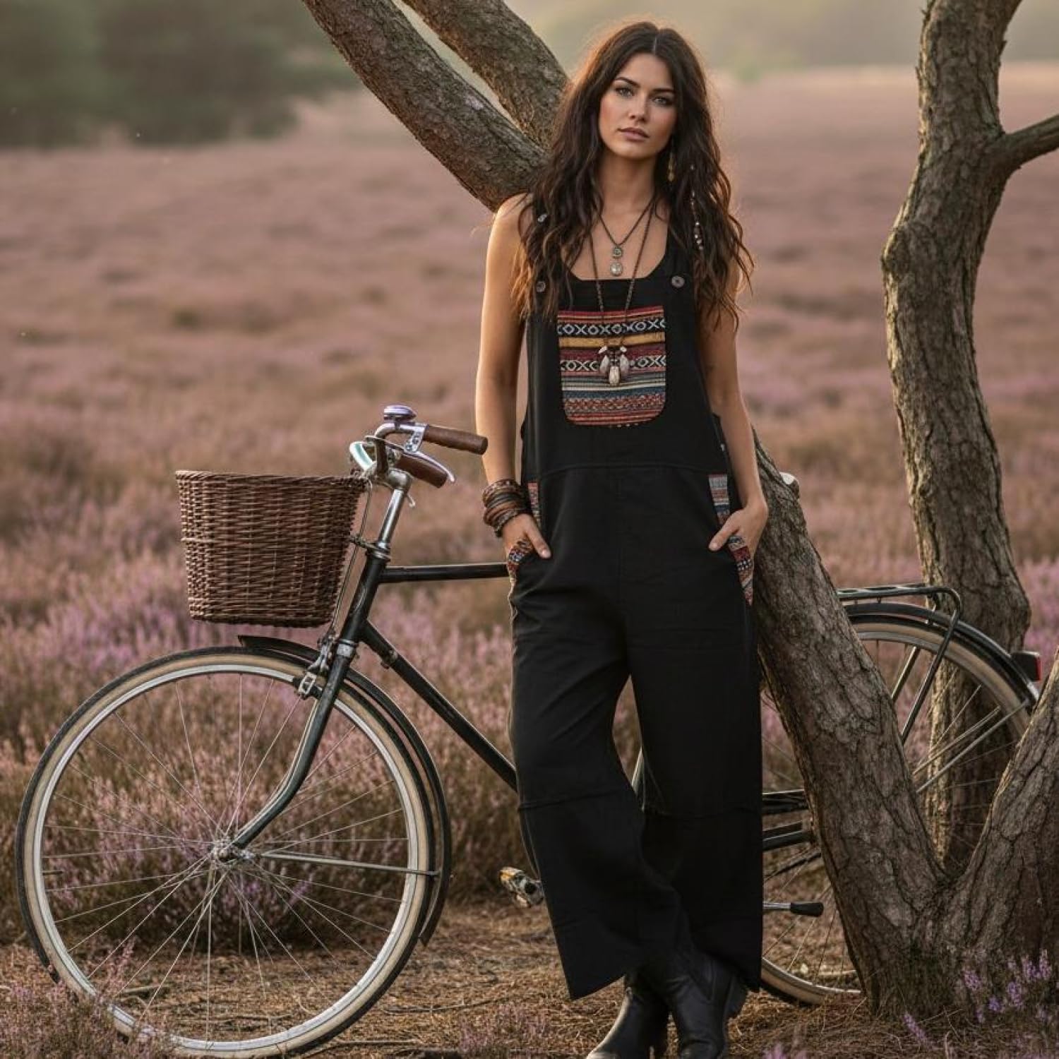 GURU SHOP Salopette larghe Ethno Style oversize, tuta da donna, in cotone, abbigliamento alternativo