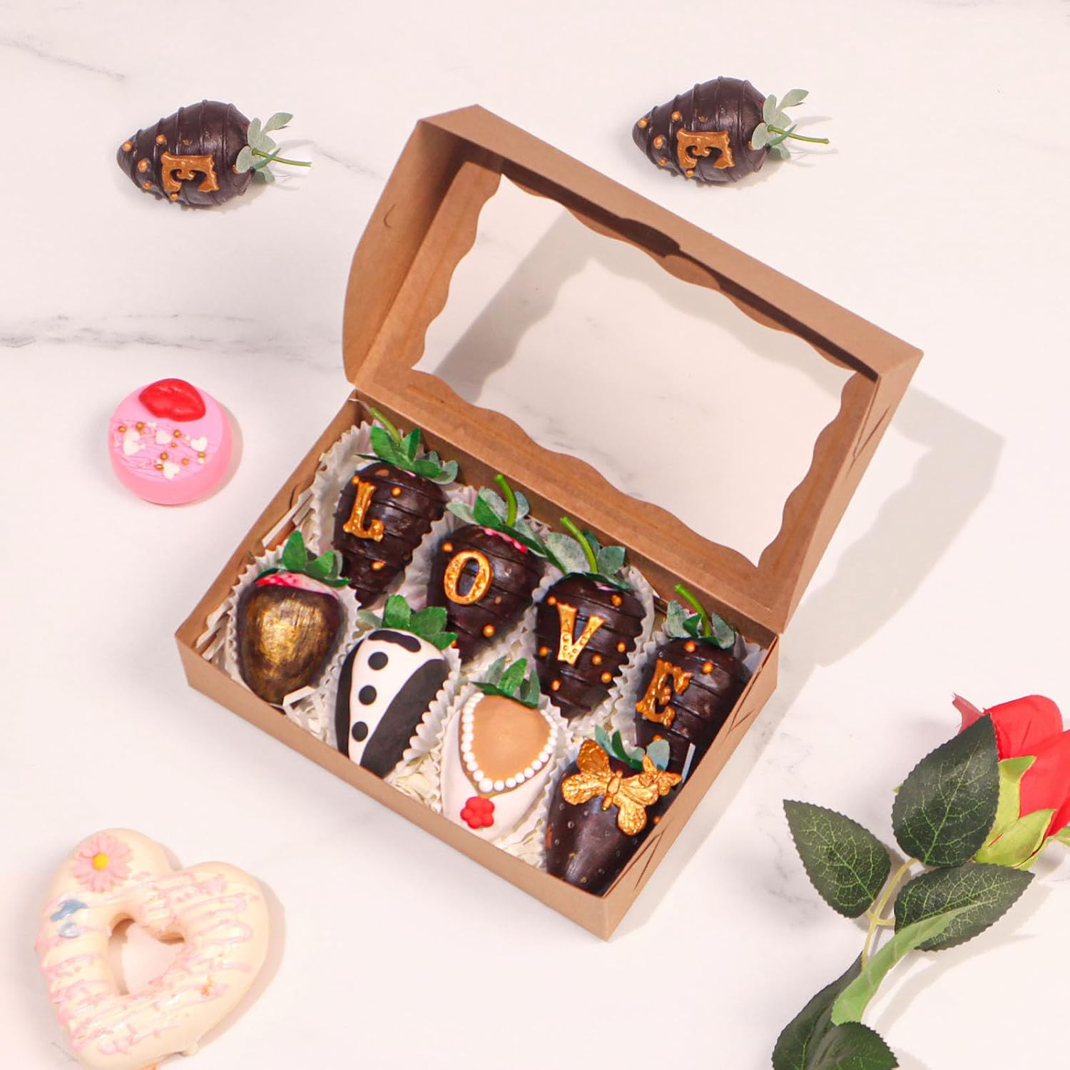 ROSPAKTEK 50pcs Brown Bakery Boxes 7x4.3x2 In - Perfect for Treats, Charcuterie & Festive Gifting (3 Major Holidays)