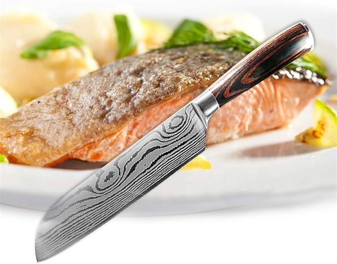 Set Cuchillos Cocina 10 Piezas Acero Inoxidable Patrón Damasco miniatura 3