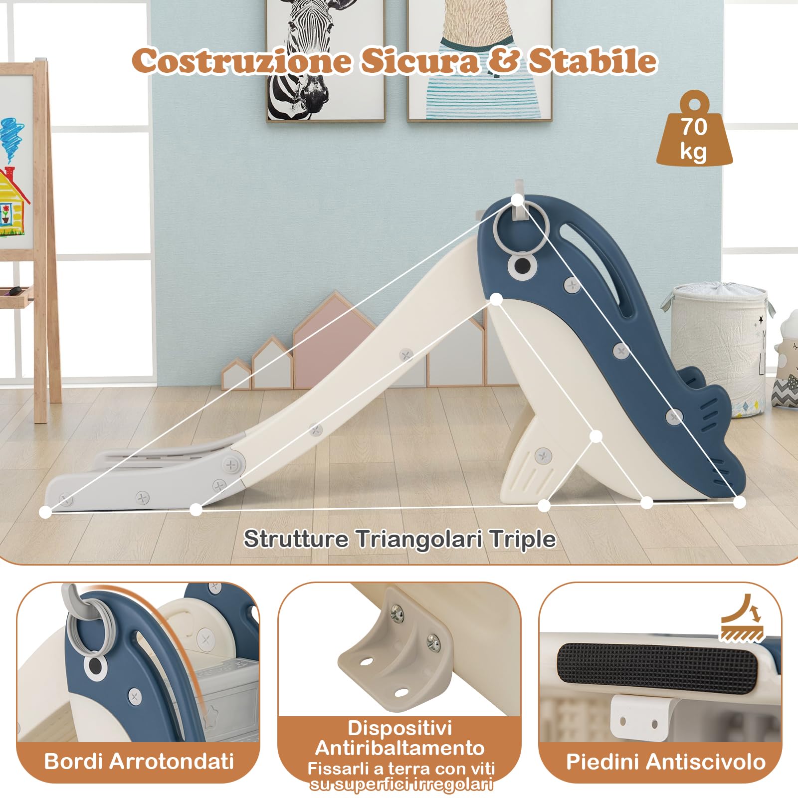 COSTWAY 4 in 1 Scivolo per Bambini, Set da Giocattolo Arrampicata con Canestro da Basket Lancio Palla ed Anelli, Scivolo Pieghevole da Interno ed Esterno per Bambini 3 Anni +