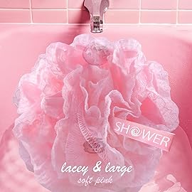 Loofah-Bath-Sponge Lace-Mesh-Set // 2-Scrubs-in-1 by Shower Bouquet/Large Full 60g Pouf (4 Pack Spa Colors) Body Luffa Loofa Loufa Puff - Exfoliate, Cleanse Skin with Luxurious Bathing Accessories