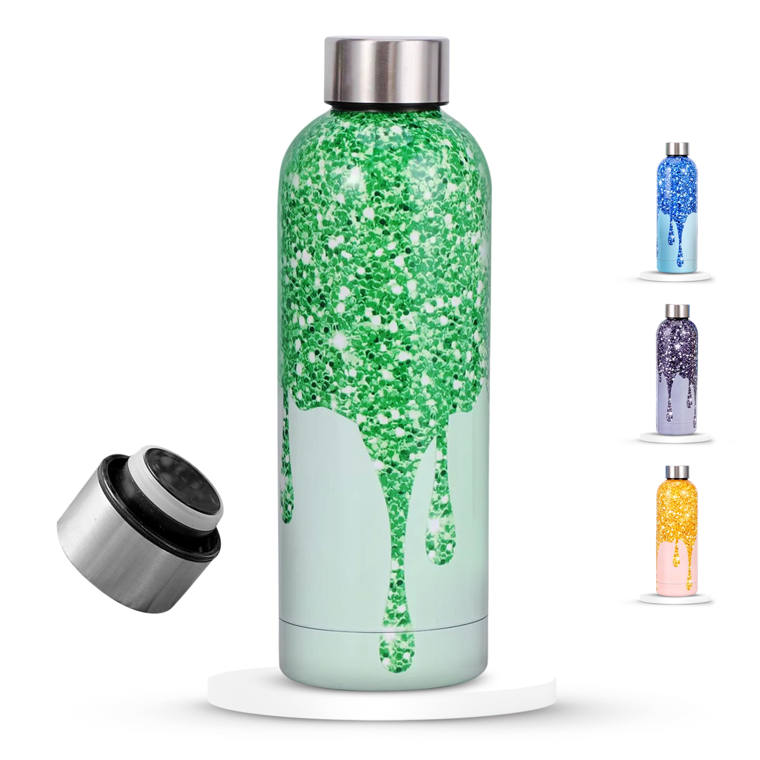 BuyOn Water Bottle Stainless Steel Double Wall Insulated Vaccum Water Bottle Drinking Thermos Hot and Cold water for Kids School Gym Office Travel Hydro Flask Bottle (SPARKLE GREEN, 500ML) SPARKLE GREEN 500ML