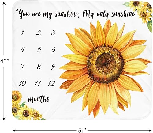 Miniatura 2 de Manta mensual de hito para bebé niña, manta de girasol para recién nacido, regalo personalizado para ducha, decoración floral de guardería,