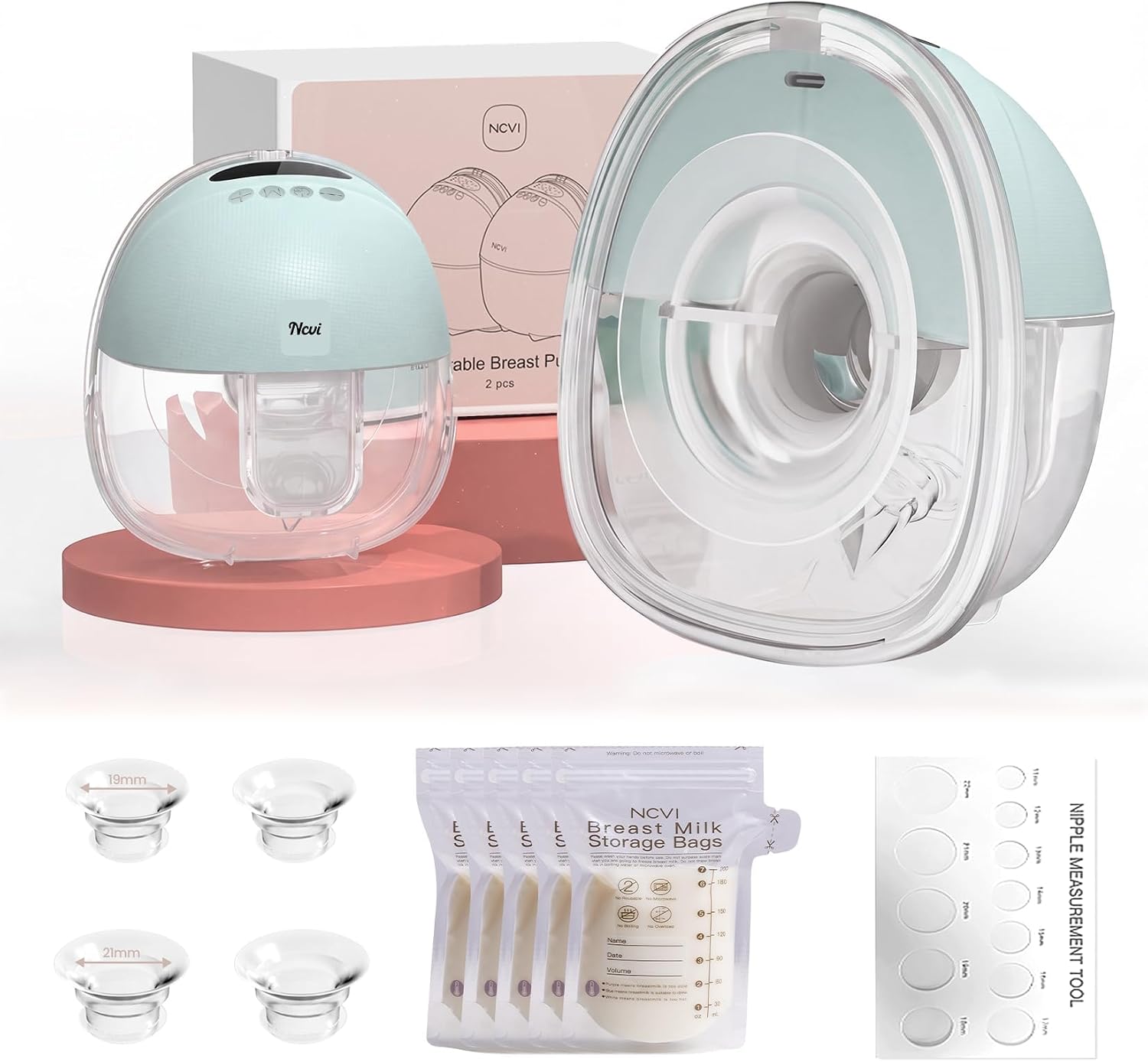 NCVI Wearable Breast Pump for Moms, <42dB for Office HomeTravel (Green)
