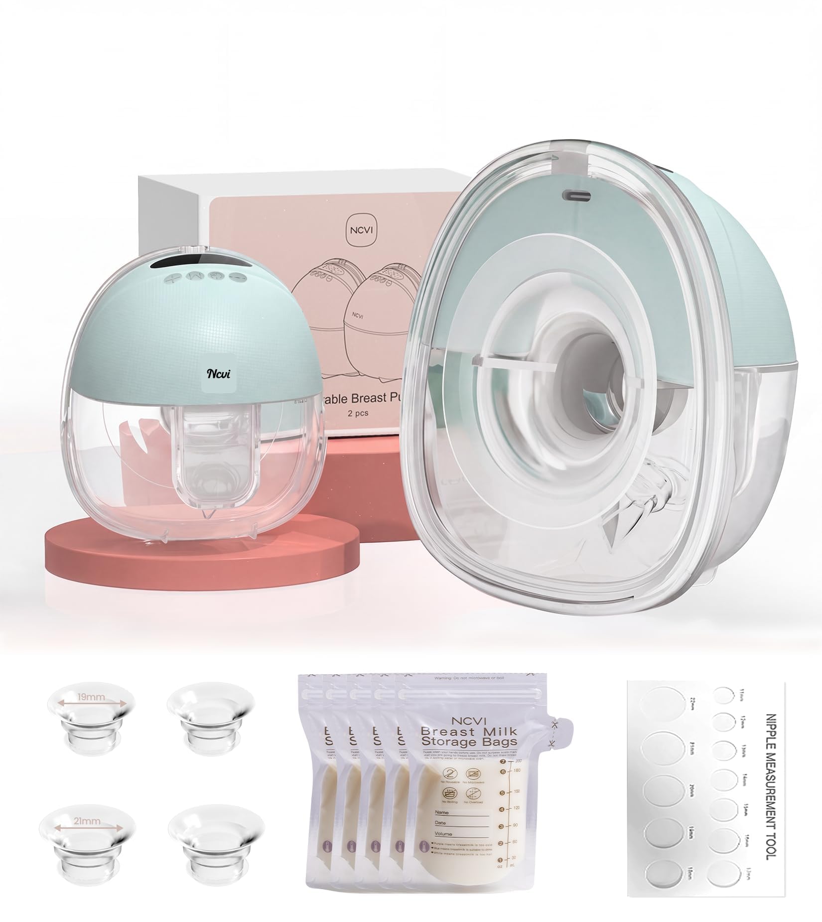 NCVI Wearable Breast Pump for Moms, <42dB for Office HomeTravel (Green)