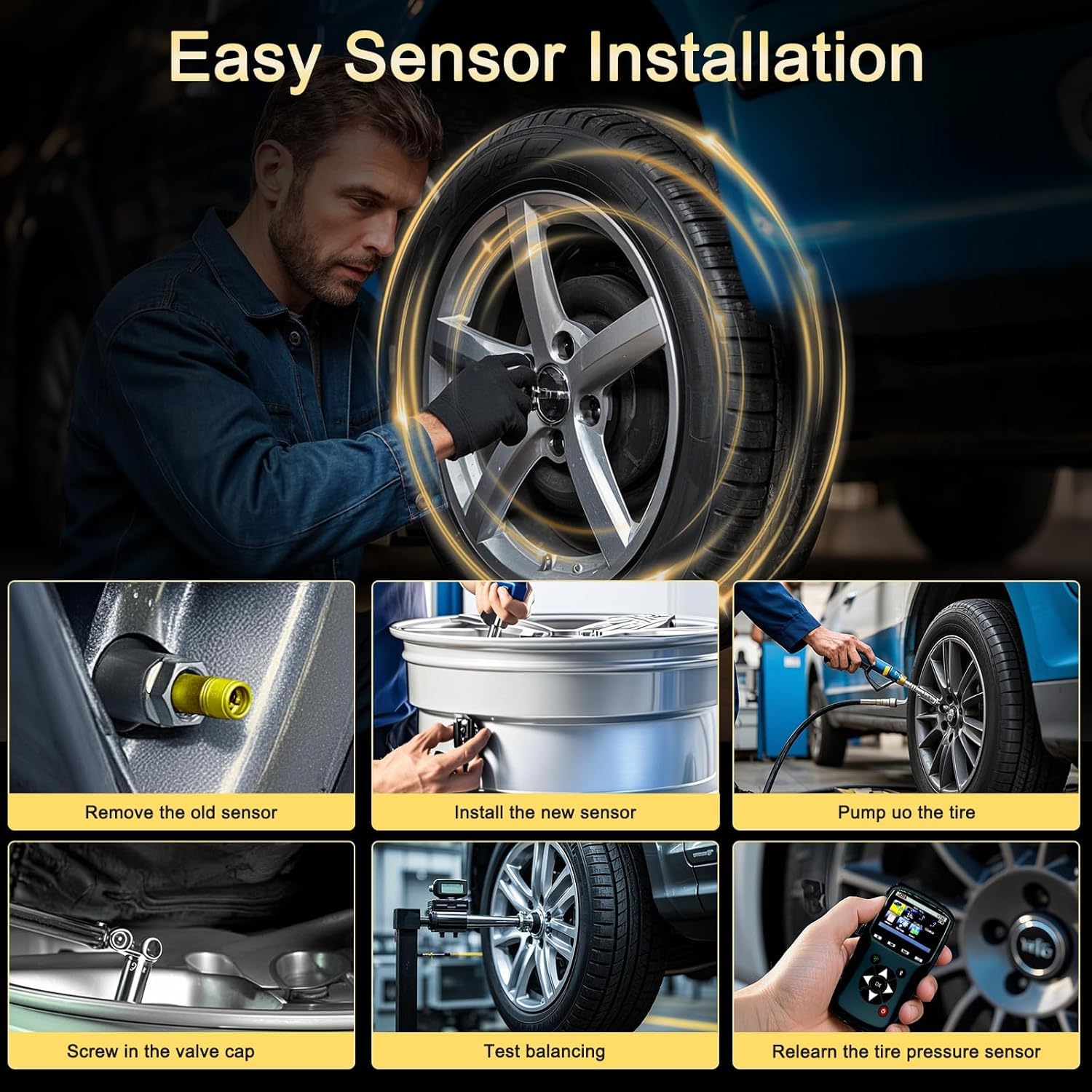 TPMS 315Mhz Pre-Programmed Tire Pressure Monitoring Sensor Compatible with Ford Fusion(2009-2015)|Focus(2010-2020)/OE#9L3Z1A189A,DE8T1A180AA(Set of 4)