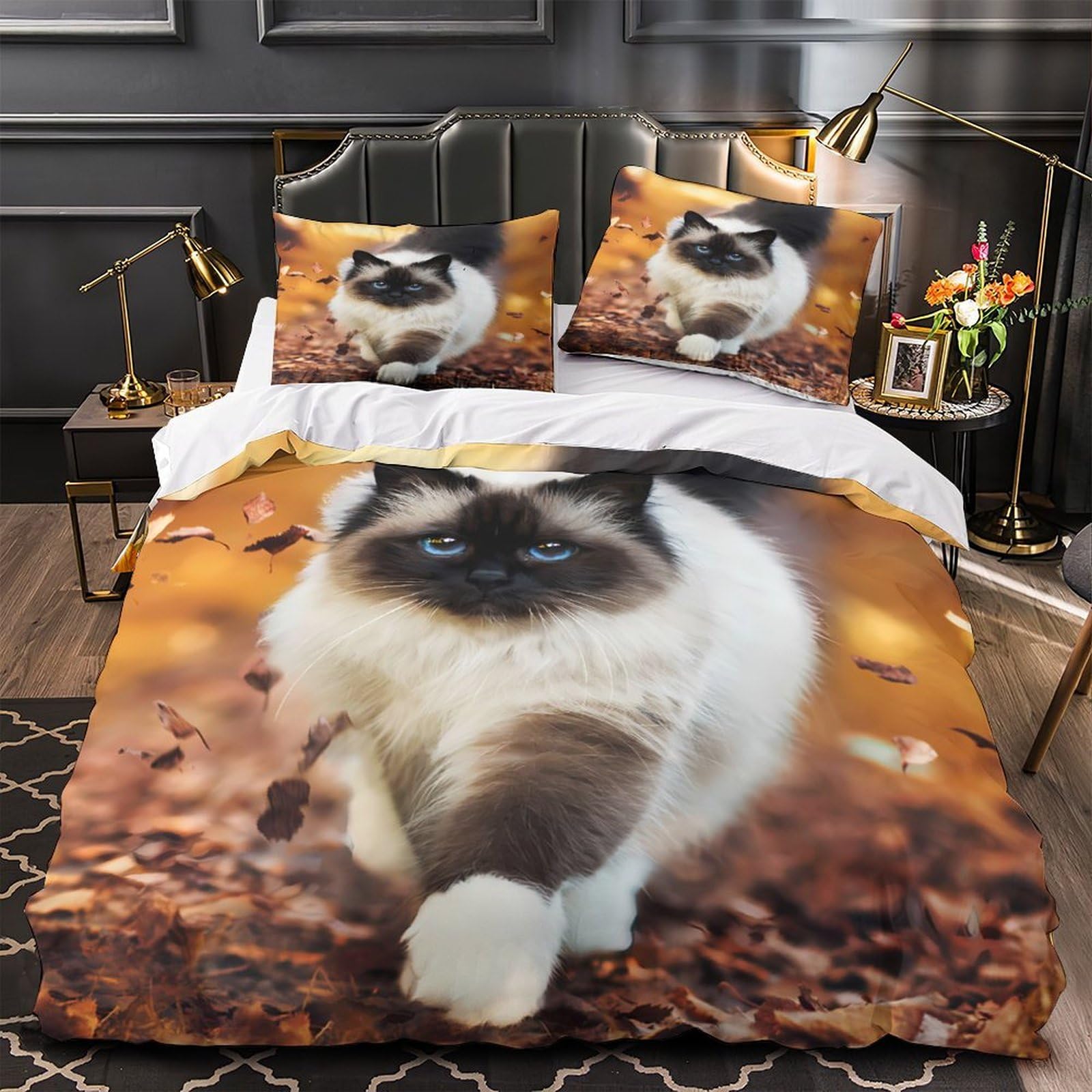 Parure de lit chat 3D housse de couette microfibrire confortable lit single 140x200cm