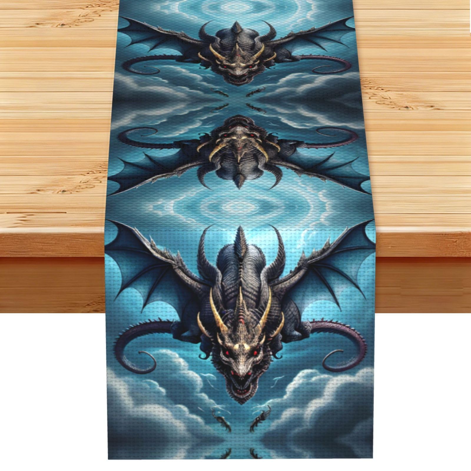 Flying Dragon Linen Look Table Runner 13x72-Wrinkle Resistant Farmhouse Style for Dining Table Decor