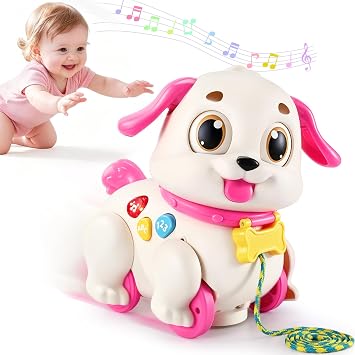 Yunaking Musical Puppy Toy for 1 Year Old Girl Gifts Interactive Learning Baby Toy 6-12- 18 Months, Auto-Avoid Obstacle, Encourages Crawling & Walking, 1st Birthday Xmas Gift for 1 2 Year Old Girl
