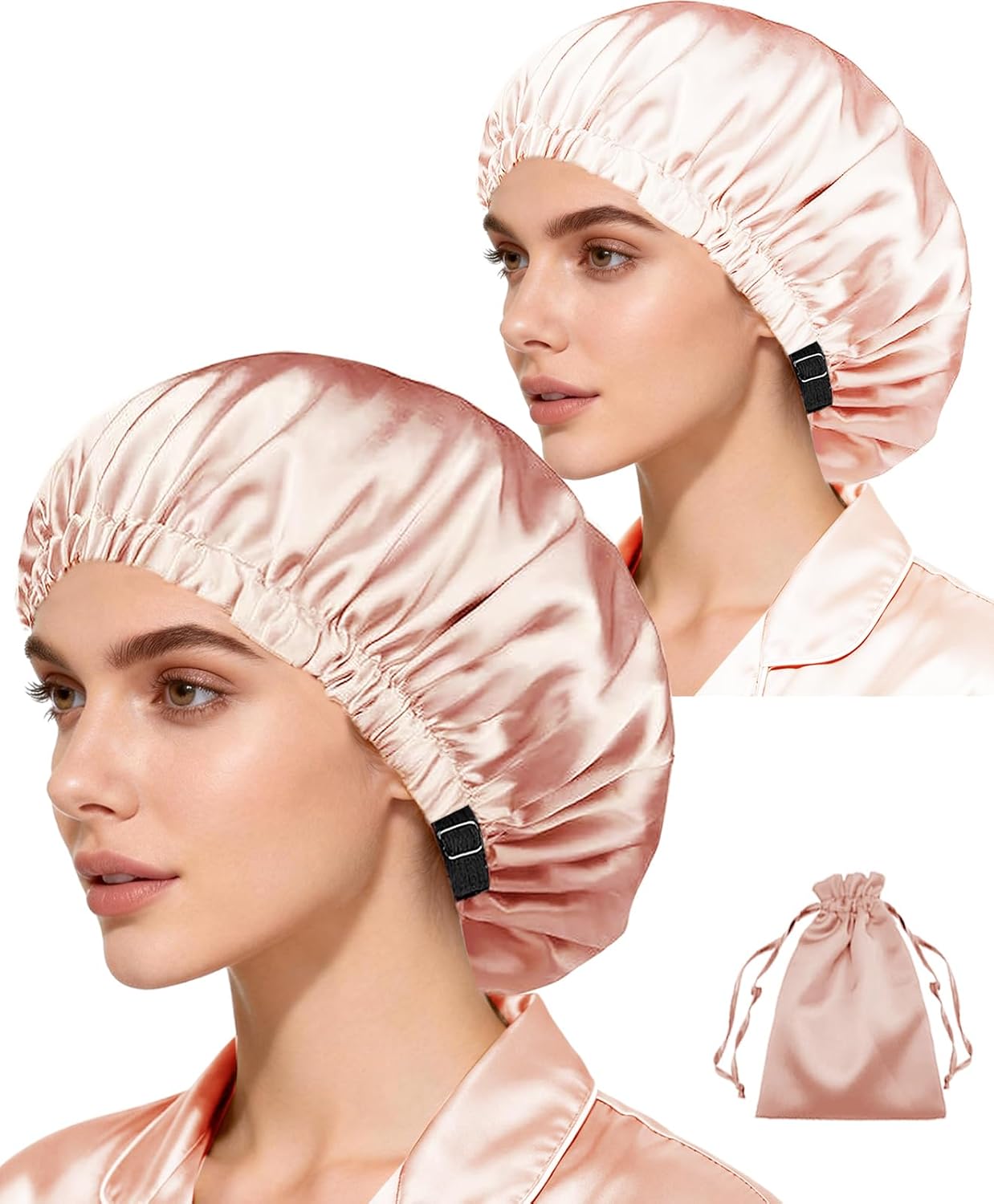 3Pcs Hair Bonnets For Sleeping Satin Bonnet For Women Silk Bonnets Womens Curly Hair Sleep Caps Silky Night Cap